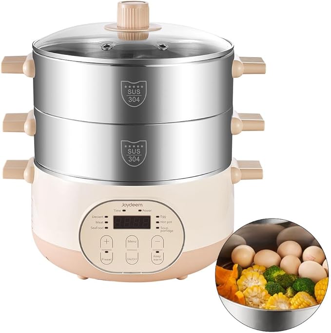 Joydeem Electric Food Steamer for Cooking, 2-Tier Stainless Steel Vegetable & Food Steamers, 15L/15.9 qt Large Capacity, JD-DZG15B