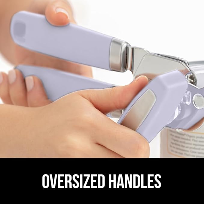 GORILLA GRIP Heavy Duty Stainless Steel Smooth Edge Manual Can Opener and Bottle Openers, Soft Comfortable Handle, Oversized Handheld Turn Knob, US Designed Multifunctional Kitchen Tool, Lavender