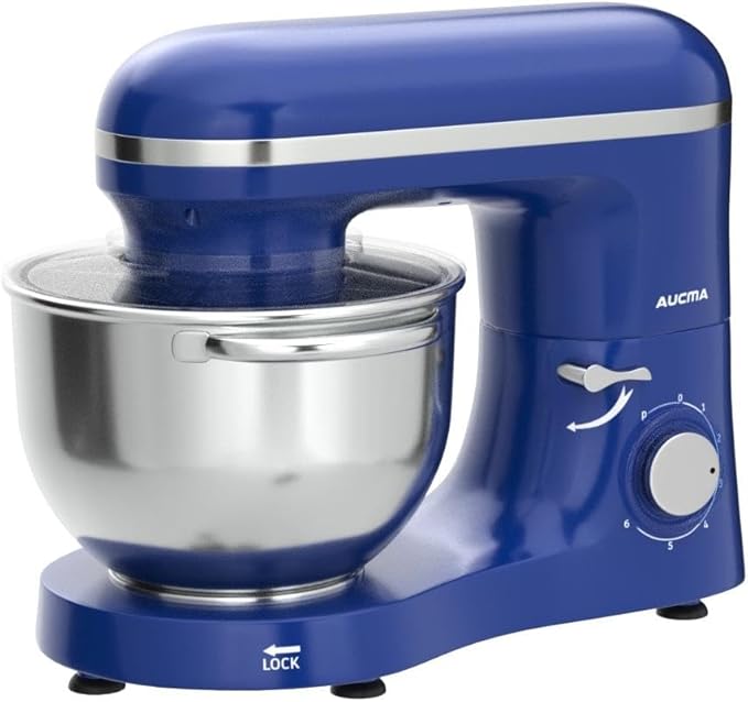 Aucma Stand Mixer,6.5-QT 660W 6-Speed Tilt-Head Food Mixer, Kitchen Electric Mixer with Dough Hook, Wire Whip & Beater (6.5QT, Royal Blue)