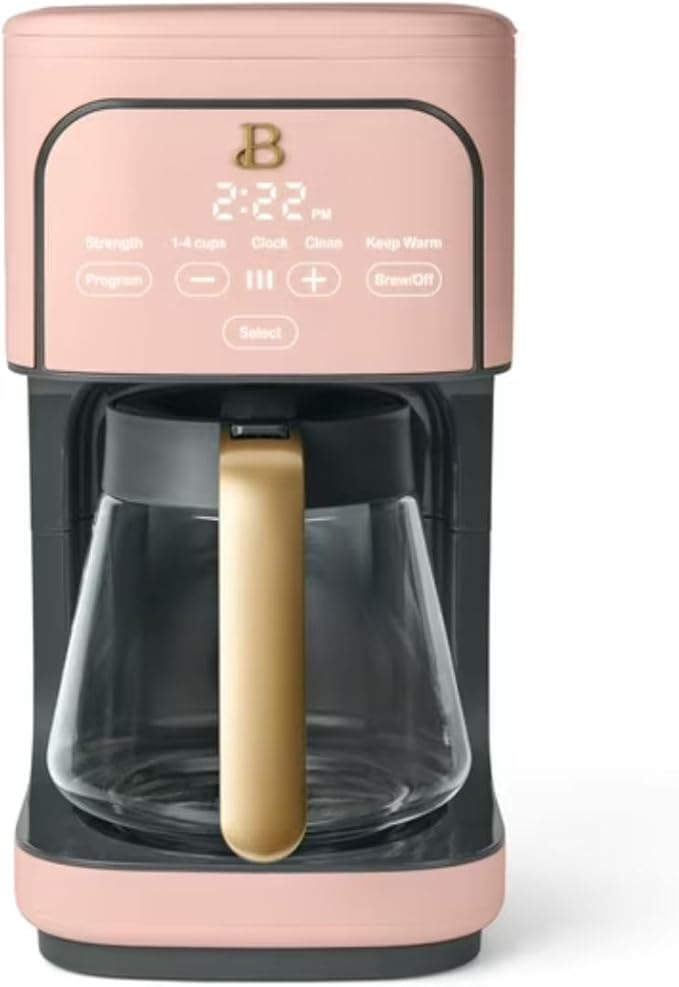 Beautiful 12-Cup Programmable Coffee Maker – Auto Brew, Digital Timer, Glass Carafe (Rose)