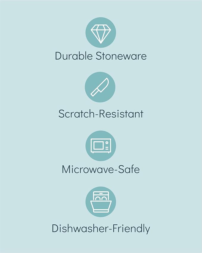 Stoneware dinnerware set 4 persons 12 pcs – Modern style plates and bowls set ceramic – Dishwasher, microwave and scratch resistant – Bowl and plate set – Dinner service Pure Living beige & light blue