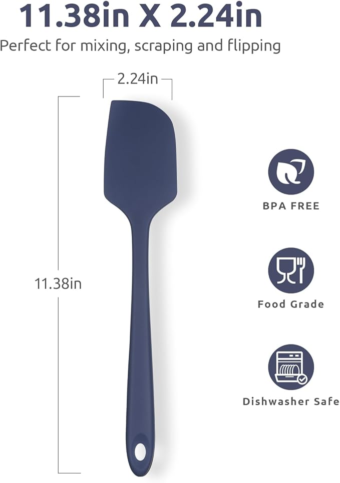 Heat Resistant Silicone Large Spatula: U-Taste 600ºF High Heat Flexible 11.38in Silicon Mixing Stirring Cooking Scraping Baking Bowl Scraper Seamless Spreader for Nonstick Cookware (Midnight Blue)