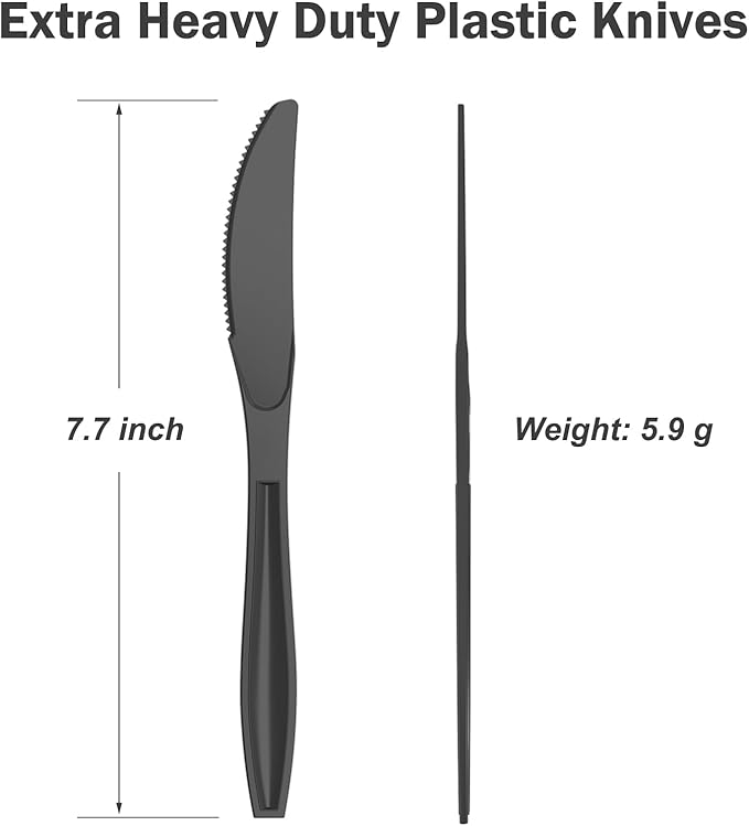 360 Count Extra Heavy Duty Black Plastic Knives Disposable, BPA-Free, Heat Resistant, Solid and Durable Disposable Knives Bulk, Premium Plastic Knives heavy duty for Party Supply