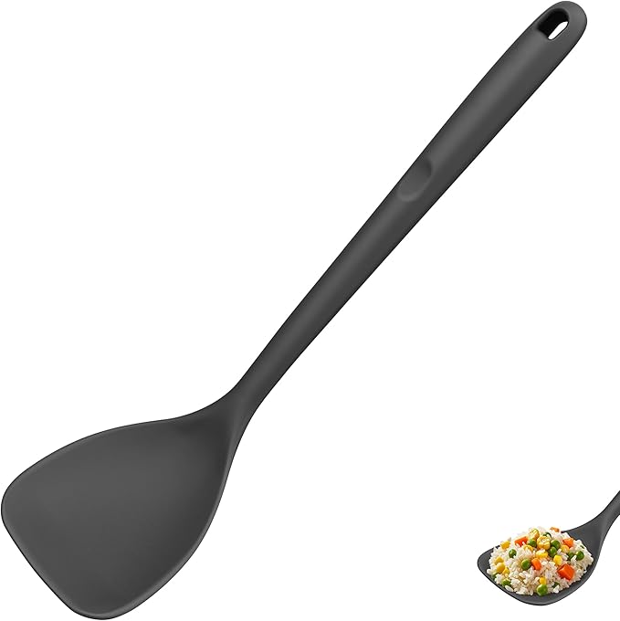 U-Taste 600ºF Heat Resistant Wok Spatula: 13.76" Long, 3.63" Wide Silicone Cooking Utensils with Flexible Edge & Sturdy Core, for Kitchen Stir Fry, Serving, Scoop, Non-Stick Pan, Carbon Steel (Black)