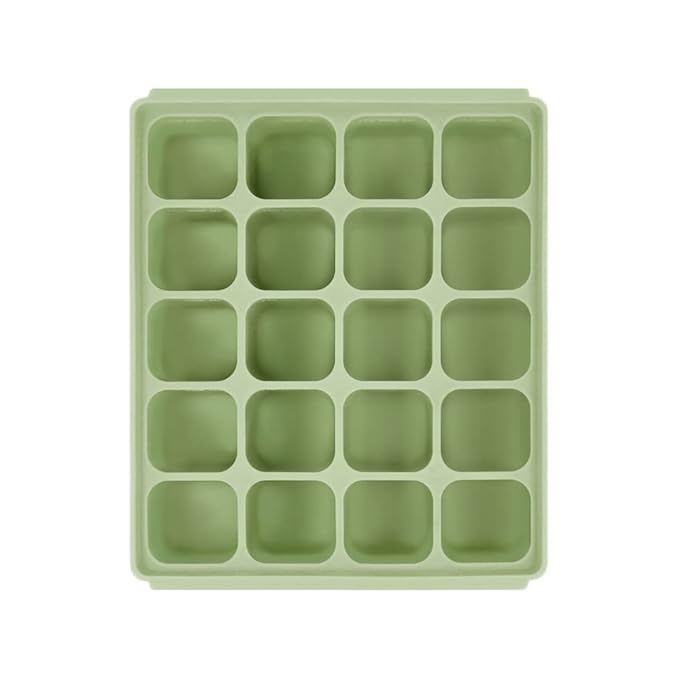 Baby Food Storage Silicone Cubes with Clip-On Lid Freezer Tray Baby Food Soups Purees Ice Easy and Safe Design Made in Korea (20 Celadon Green)