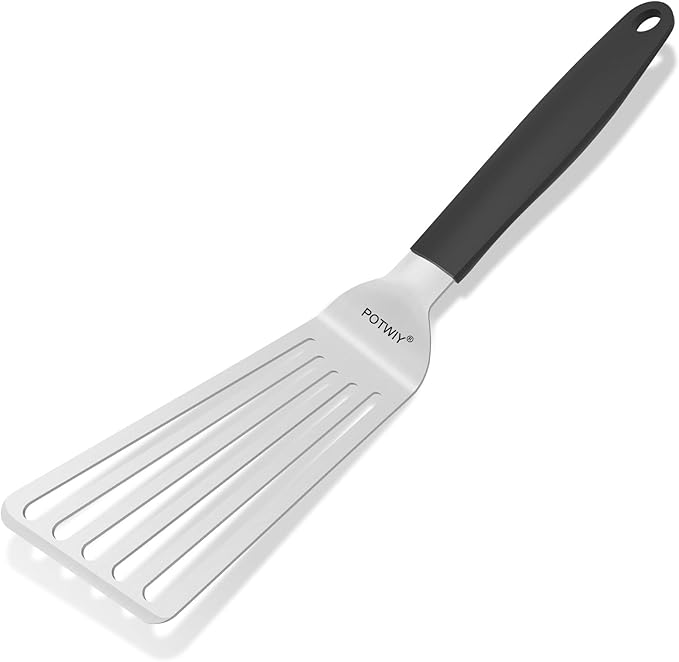 Fish Spatula Stainless Steel, 11.3" Slotted Fish Turner with Silicone Handle, Small Metal Spatula for Cast Iron Skillet, Kitchen Cooking Flipper for Egg, Burger, Pancake