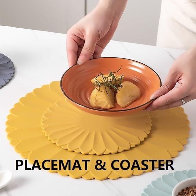 Heat-Resistant Silicone Trivet Mats, Non-Slip Hot Plate Holder for Kitchen Countertops & Dining Table, Reusable Pot Holder Pad with Secure Grip, Dishwasher Safe (Green, Diameter: 30cm/11.81")