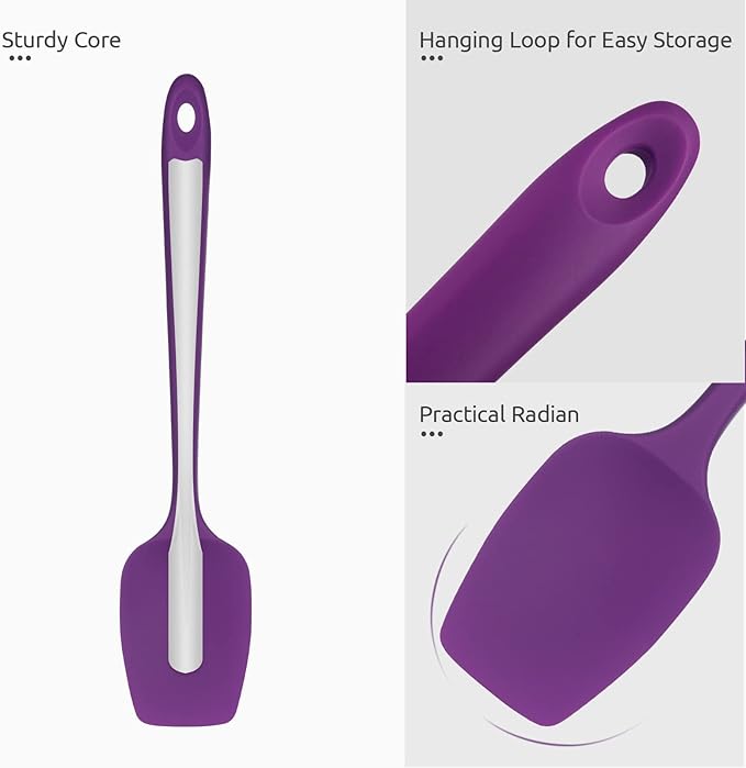 Heat Resistant Silicone Spoon Spatula: U-Taste 600ºF High Heat Flexible 11.38in Silicon Mixing Stirring Cooking Scraping Baking Bowl Scraper Seamless Spreader for Nonstick Cookware (Purple)