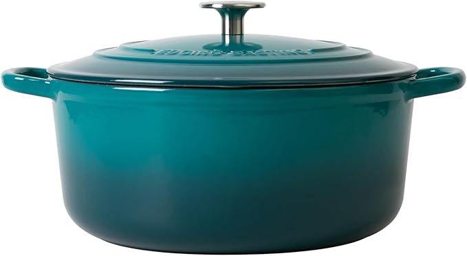 Enameled Cast Iron Dutch Oven Pot with Lid for Bread Baking, Cooking, Round Bread Oven Dual Handles, 7 Quart, Darkcyan