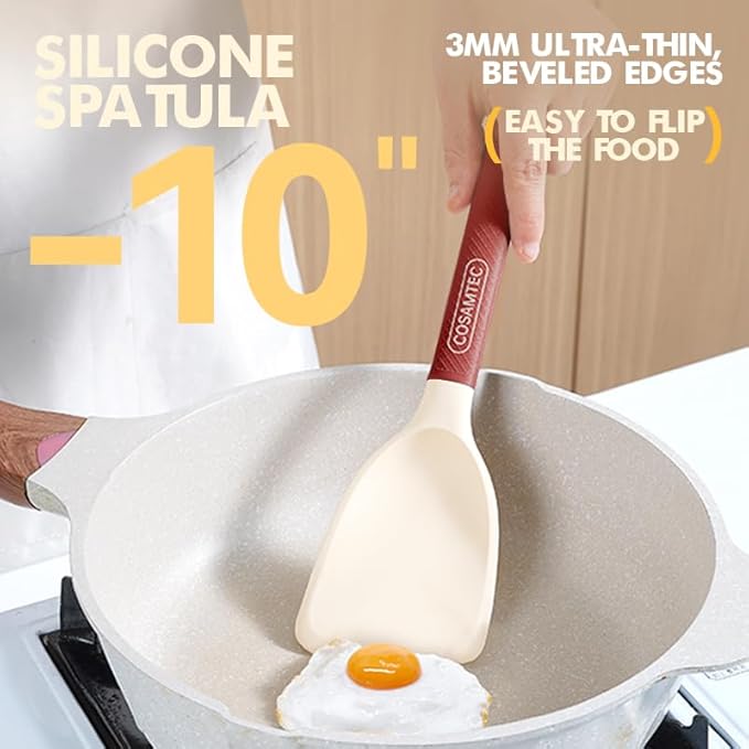 Silicone Small Spatula for Cooking Flexible Beveled Turner with Solid Inner Core and Heat Resistant Nylon Handle Ideal Spatula for Non-Stick Cookware