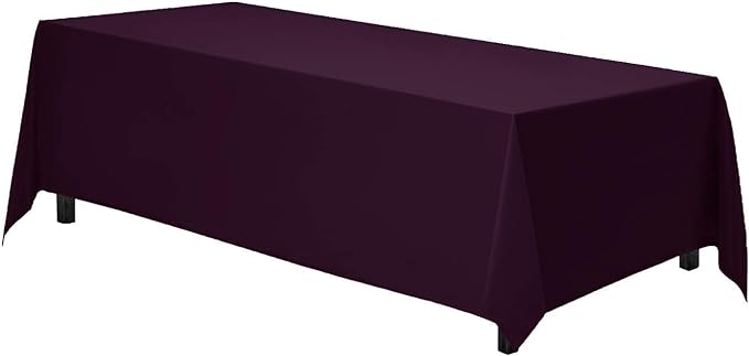 Gee Di Moda Rectangle Tablecloth - 90 x 132 Inch Eggplant - Heavy Duty Washable Polyester - 6 Ft Buffet Table, Holiday Party, Wedding & Baby Shower