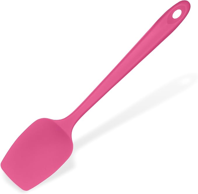 Heat Resistant Silicone Spoon Spatula: U-Taste 600ºF High Heat Flexible 11.38in Silicon Mixing Stirring Cooking Scraping Baking Bowl Scraper, Seamless for Kitchen Nonstick Cookware (Rosy Pink)