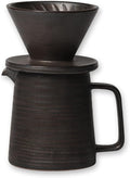 Stoneware Handmade Pour Over Coffee Maker Set, Ceramic Coffee Brewer Hand Drip Cone Dripper & Coffee Pot Microwaveable Decanter, Retro Metallic Glaze, 16oz