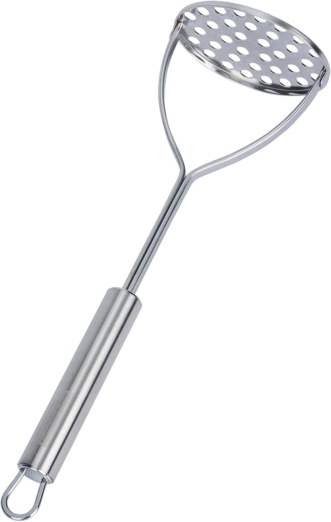 Restaurantware-German Standard Round-Faced Mashers With Ergonomic Handle, 24 Heavy-Duty Potato Mashers - Dishwashable, Durable, Stainless Steel Food Mashing Tool, For Avocado, Beans, Sweet Potatoes