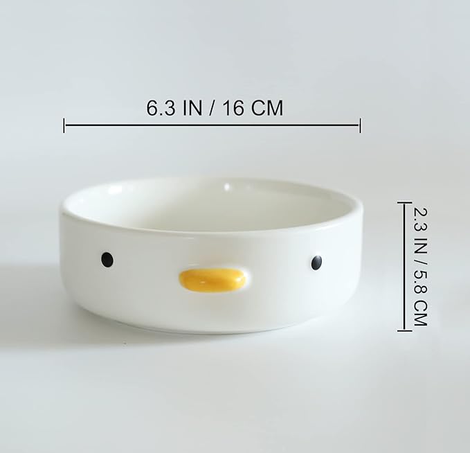 PURROOM Funny Cute Duck 6'' Salad Bowl, Handmade Glaze Chick Safety Ceramics Flat Bottomed Bowl, Home Family, Friend.