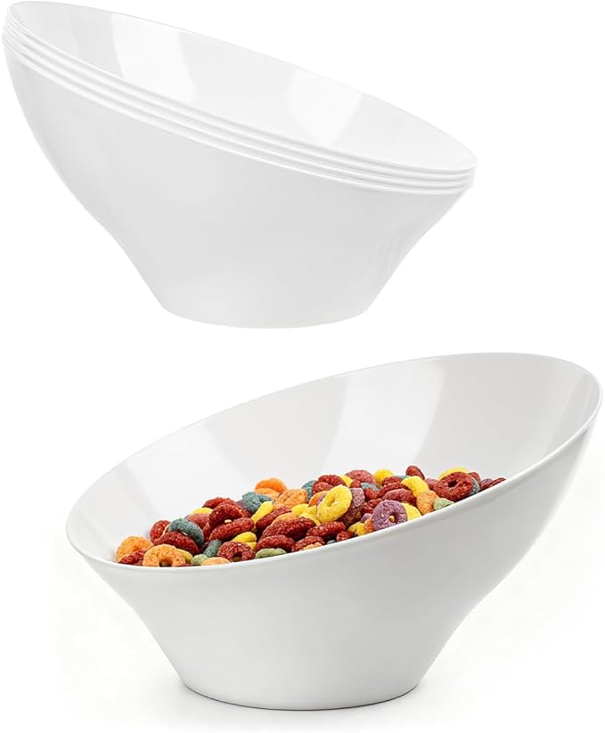 BESTVIP 12 Pack 20oz Angled Disposable Serving Bowls - White Plastic Serving Bowls for Party, Party Bowls for Chips, Snacks, Fruit, Salad - Bowls for Parties, Daily Use,Halloween, Christmas