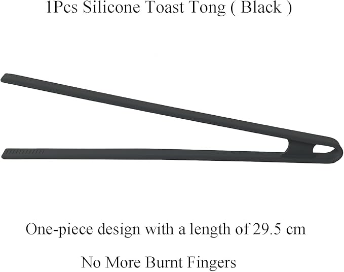 1Pcs Silicone Toaster Tong, 11.6 Inch Long Silicone Kitchen Tong for Toaster Cooking Utensil Bread Waffle Tong Food Tweezer Black Toast Tong for Cooking Serving Bacon Salad Fruit Food, SATONBEYI