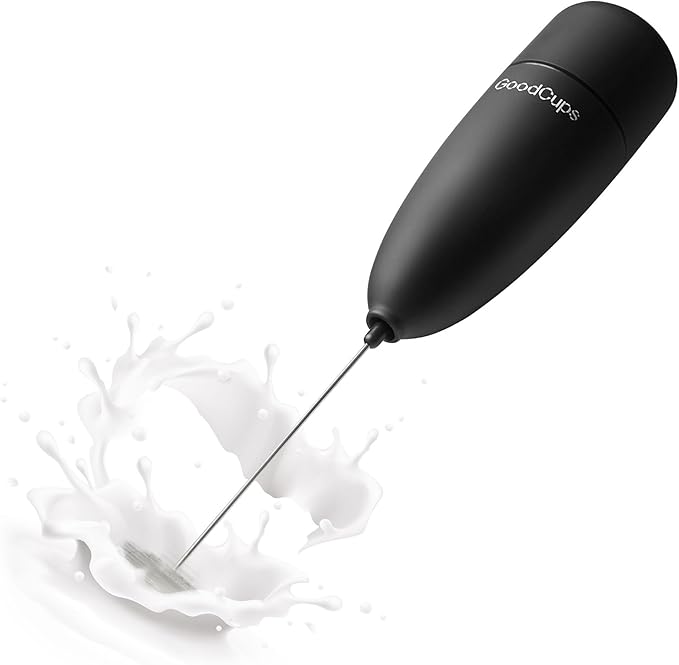 Milk Frother Handheld – Electric Foam Maker Wand with Stainless Steel Whisk – Battery Powered Mini Mixer for Coffee, Matcha, Lattes & Cappuccinos, Black