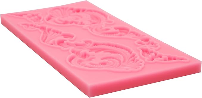 Baroque Scroll Silicone Fondant Mold, Vintage Decorative Pattern for Cake Decorating, Pink