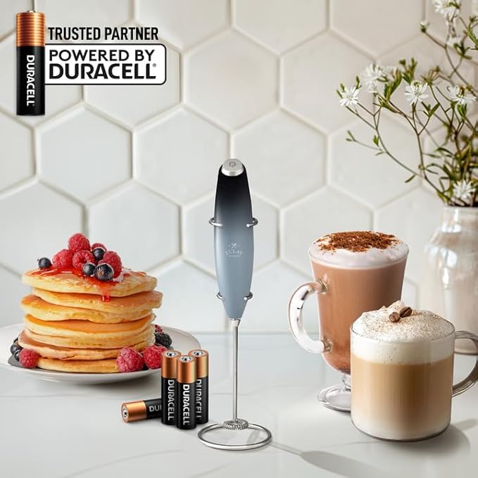 Zulay Kitchen Powerful Milk Frother Wand With 4 AA Duracell Batteries - Ultra Fast Handheld Drink Mixer - Electric Whisk Foam Maker for Coffee, Lattes, Cappuccino, Matcha & Creamer