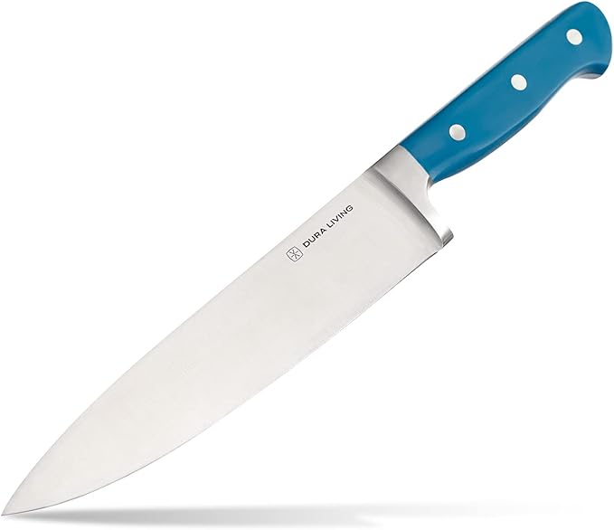DURA LIVING 8 Inch Professional Chef Knife – High Carbon Stainless Steel, Razor-Sharp, Versatile Cooking & Cutting Kitchen Knife, Ergonomic Handle, Sleek Royal Blue Design