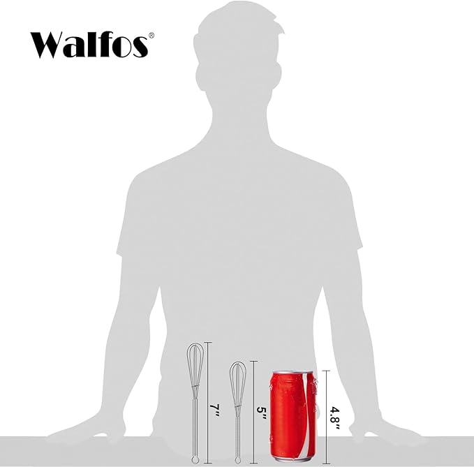 Walfos Mini Whisks Stainless Steel, Small Whisk 2 Pieces, 5in and 7in Tiny Whisk for Whisking, Beating, Blending Ingredients, Mixing Sauces