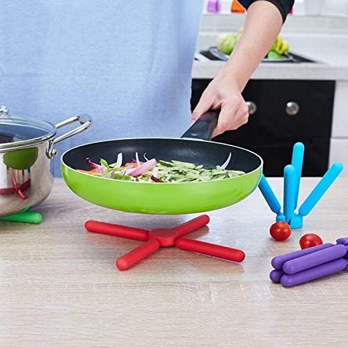 3/Pack Foldable Trivets Silicone, FENGCHEN Folding Trivets, Non-Slip Collapsible Cross Compact Design Expandable Silicone Pot Holder, Blue