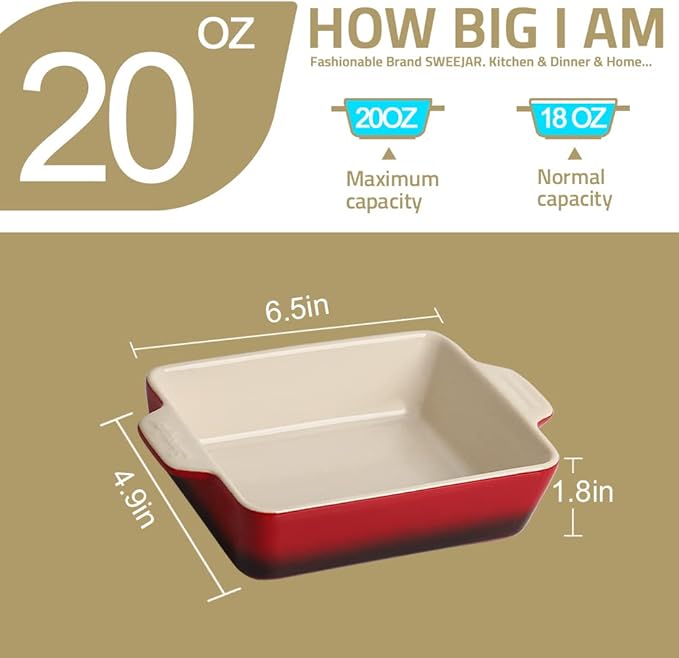 Sweejar Ceramic Baking Dish, Rectangular Small Baking Pan with Double Handles, 20 Oz for Cooking, Brownie, Kitchen, 6.5 x 4.9 x 1.8 Inches (Gradient Purple)