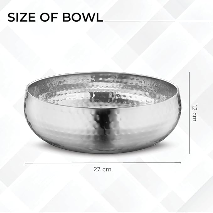 Avador® Set of 3 Premium Stainless Steel Salad Mixing Bowl Hammered Finish | Handmade | Includes Salad Serving Utensils (Stainless Steel)