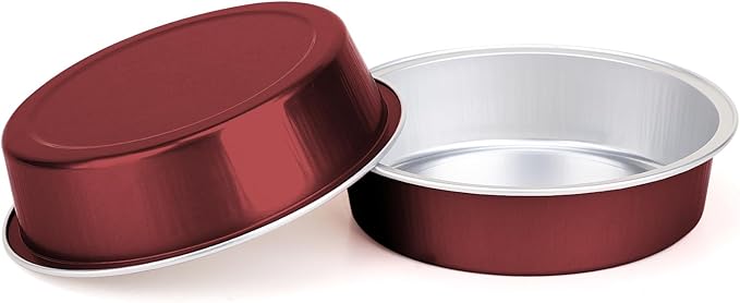 Beasea Disposable Mini Pie Tins with Lids, 100 Pack 4” 7.3oz 215ml Small Round Aluminum Baking Tart Foil Container for Individual Dessert Cupcake Cheesecake Ramekin Quiche Oven Dishes - Wine Red