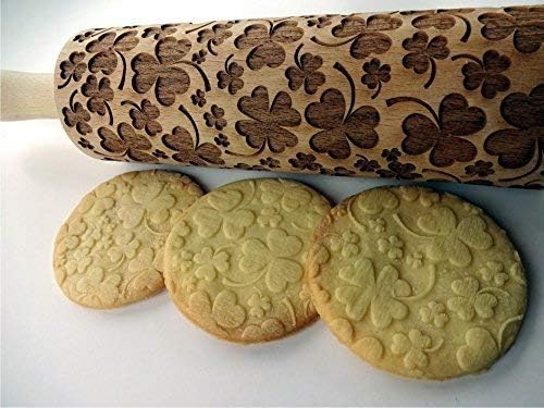LUCKY CLOVER EMBOSSING ROLLING PIN for SAINT PATRIK'S DAY COOKIES CLOVER LEAF SHAMROCK Lá Fhéile Pádraig