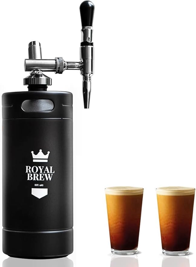 The Original Royal Brew Nitro Cold Brew Coffee Maker - Gift for Coffee Lovers -128 oz Extra Large Home Keg, Nitrogen Gas System Coffee Dispenser Kit - Use Nitrogen or Nitrous Oxide
