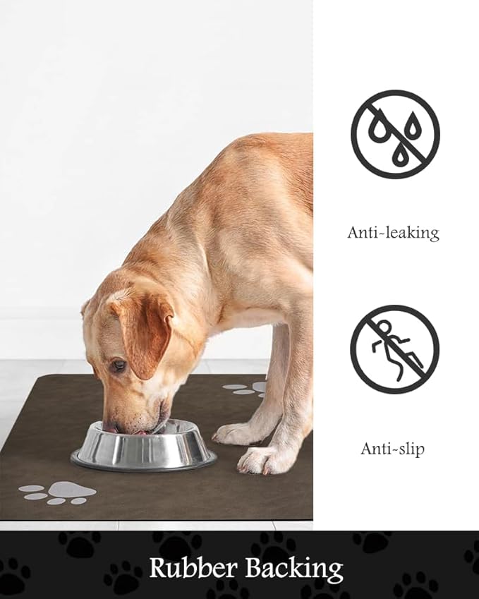 Pet Feeding Mat-Absorbent Dog Mat for Food and Water Bowl-No Stains Quick Dry Water Dispenser Mat-Dog Accessories Pet Supplies-Bowl for Messy Drinkers（Brown,17"x28"
