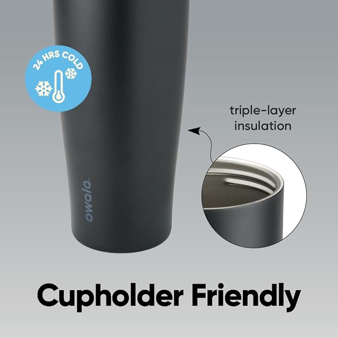 Owala FreeSip Tumbler Insulated Stainless Steel Water Bottle with Built-in Straw and Side Handle, For Travel, Work, School, and Sports, 40oz, BPA Free, Leak Proof, Very, Very Dark