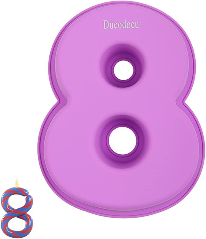 Ducodocu Large Silicone Cake Pans Number Cake Mould 3D Novelty Cake Tins DIY Baking Mold for Birthday Wedding Anniversary 10 inch Number of 8 Purple, 1 Pack