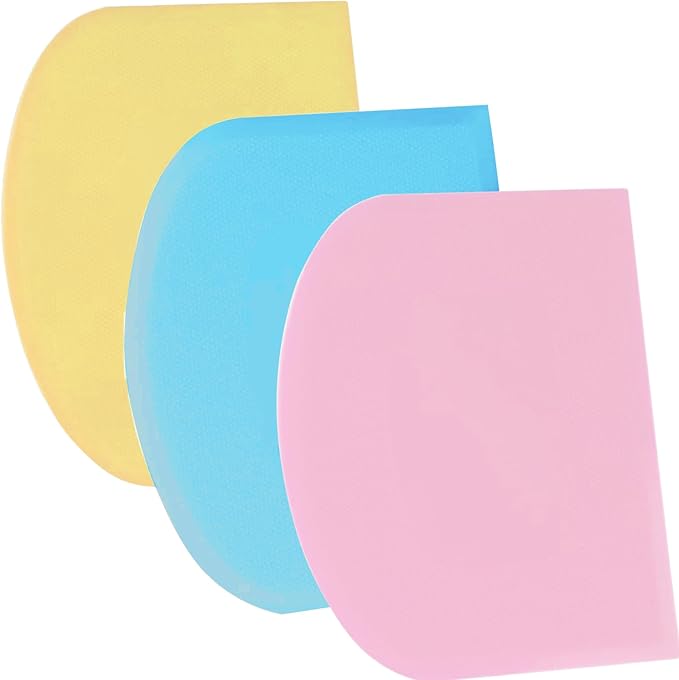 SURDOCA Dough Scraper Bench Scraper - 3P 8.3x5.5" Plastic Flexible Bowl Scraper, Sharp Edge & Angles Cake Scraper. Non-Slip Bakeware Decorating Tools Sculpting & Modeling Tools - Blue+Yellow+Pink
