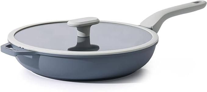 PRICUSIS Nonstick Ceramic Frying Pan with Lid, Non Toxic Skillet, Healthy Egg & Omelet & Chef's Pan, PTFE PFOA & PFAS Free, Induction Compatible (12Inch W/L)
