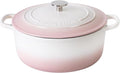 Enameled Cast Iron Dutch Oven Pot With Lid, 7 Quart, for Bread Baking, Cooking, White-Pink