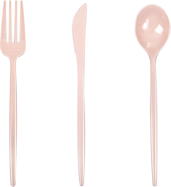 PULOTE 150PCS Pink Plastic Silverware - Plastic Cutlery Heavy Duty - Pink Utensils Set Disposable Include 50 Forks, 50 Spoons, 50 Knives for Wedding, Party & Mother’s Day