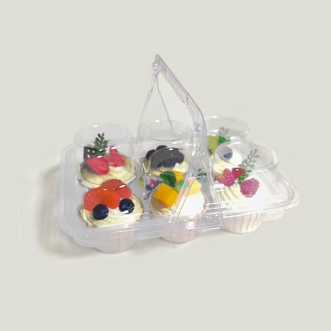 50 Pack of 6-Chamber Handheld Transparent Muffin Container, Disposable Plastic Cupcake Container With Lid, Cake Rack