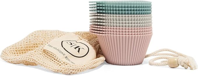 The Silicone Kitchen Reusable Silicone Baking Cups Silicone Muffin Liners for Cupcakes, BPA Free, Jumbo, 12 Pack, Pink Gray Blue