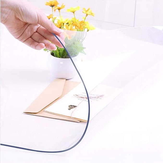 NECAUX Custom 36 x 71 Inch Clear Table Cover Protector, 1.5mm Thick Wood Grain Transparent Tablecloth Plastic Protective Desk Pad for Dining Table, Meeting Table, Trainning Table, Conference Table