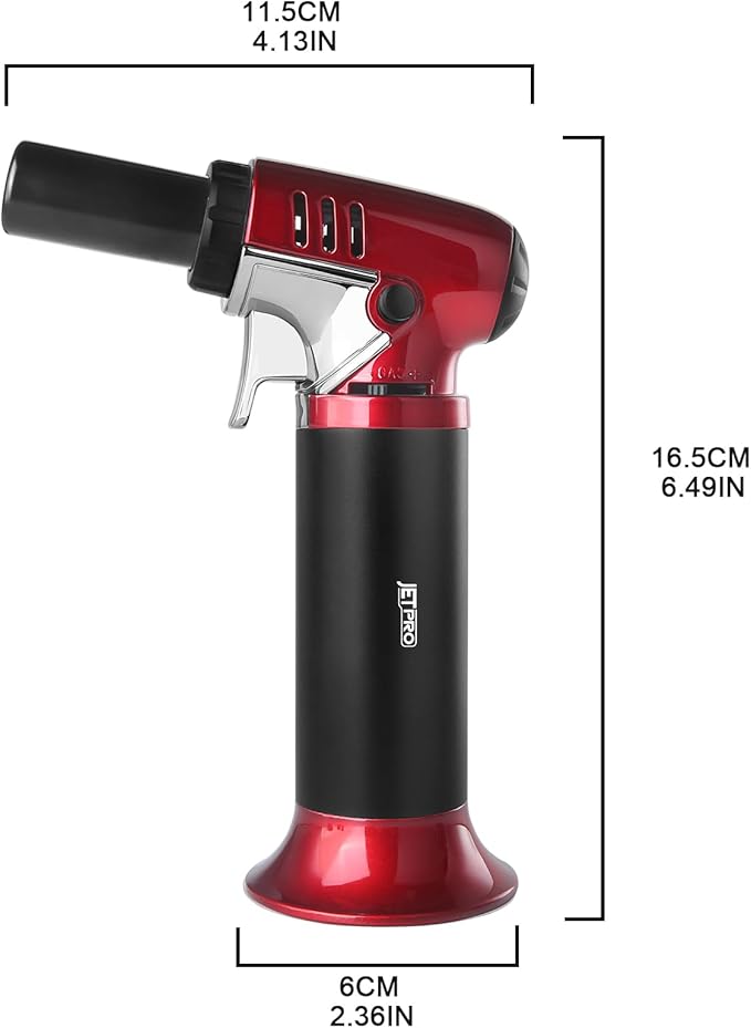 Butane Torch Lighter Refillable with Adjustable Flame Kitchen Torch for Creme Brulee Baking BBQ Cooking Soldering One Hand Operation with Fuel Window Safety Lock (Butane Gas Not Included)