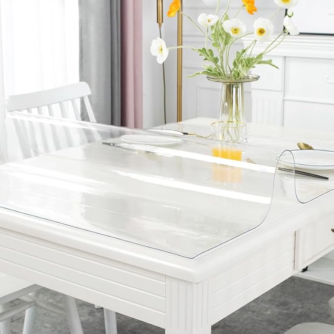 Warmstar Clear Table Cover Protector 48 x 120 Inch,1.5mm Thick Plastic Table Cover Rectangle,PVC Clear Table Protector,Desk Protector Mat for Kitchen, Dresser, Writing Desk，Dining Room Table