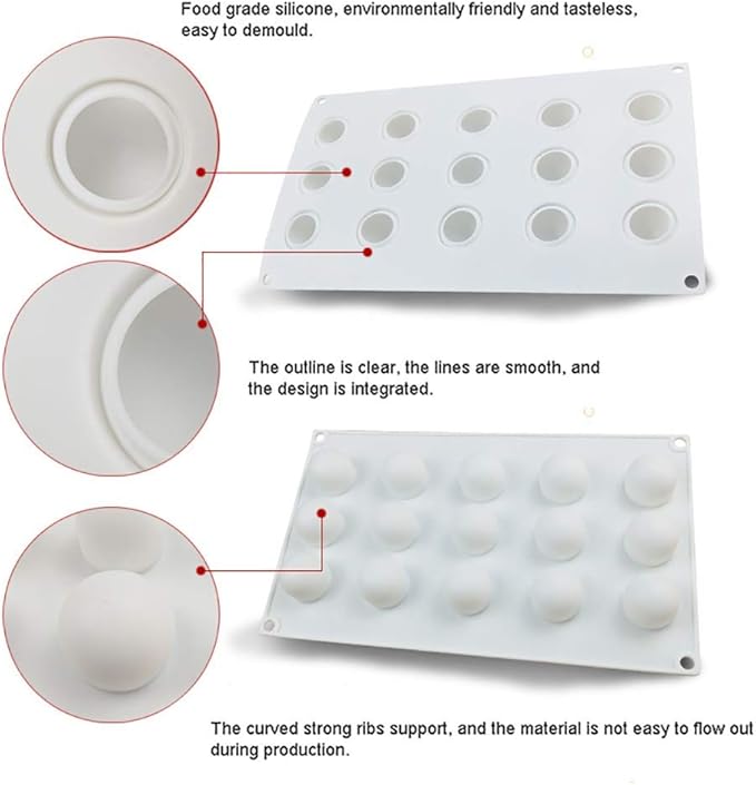 OCPO KITCHEN Mini Truffles Silicone Mold for Baking Candy, Chocolate, Cake Decoration Mold, Non-Stick & Easy Release, 3D Mini Ball Shape (15-Cavity)