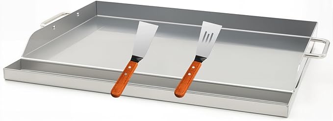 Universal Stainless Steel Griddle Flat Top Plate Grill-Top Griddle Pan with Even Heating Cross Bracing for BBQ Charcoal/Gas Grills, Camping, Tailgating, and Parties (23"*16")