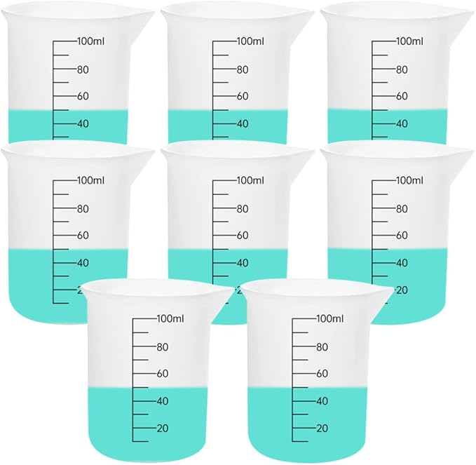 8 PCS Silicone Measuring Cups Kits,Silicone Measuring Cup,100ml Non-Stick Mixing Cups,Precise Scale,Durable Easy Clean for Epoxy Resin,Stain Jewelry Making,Casting Molds, Waxing,DIY, Art,Craft