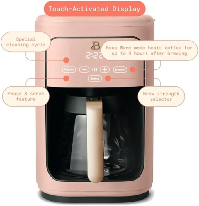 Beautiful 14-Cup Programmable Coffee Maker with Touch-Activated Display – Brew Hot Coffee Fast, Keep Warm & Auto-Pause (Rose)