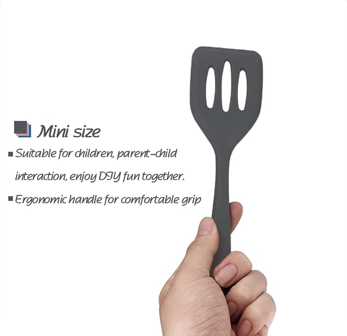 Rose Gold And Grey Mini Kitchen Utensil Small Five-Piece Set Tiny Silicone Kids Kitchen Tools Whisk Spatula Tongs Spoon And Slotted Spatula For Cooking(Kids Baking Supplies) Grey