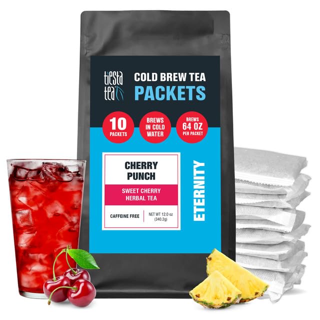 Tiesta Tea - Cherry Punch Cold Brew, Loose Leaf, Sweet Cherry Herbal Tea, Premium Iced, Non-Caffeinated Cold Brew Packets, Makes 64 oz of Pitcher Per Bag (Pack of 10)